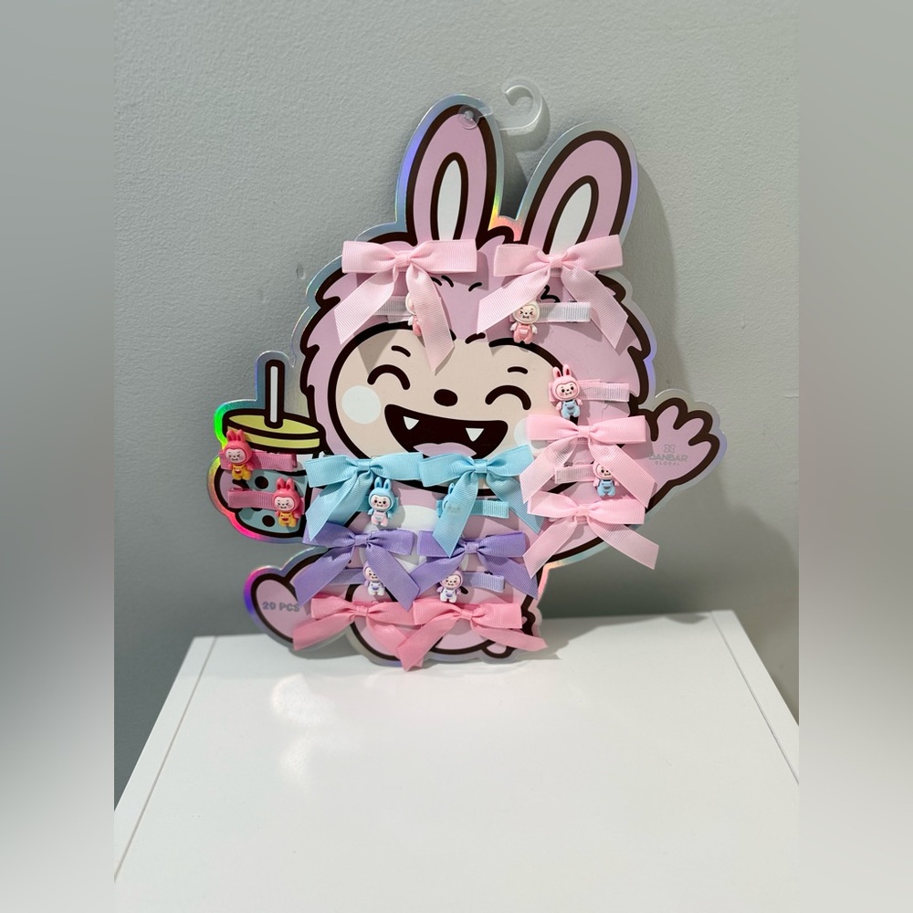 Danbar Girls Bunny Hair Clips & Bows Set – 20 Pieces – Pink & Blue – New